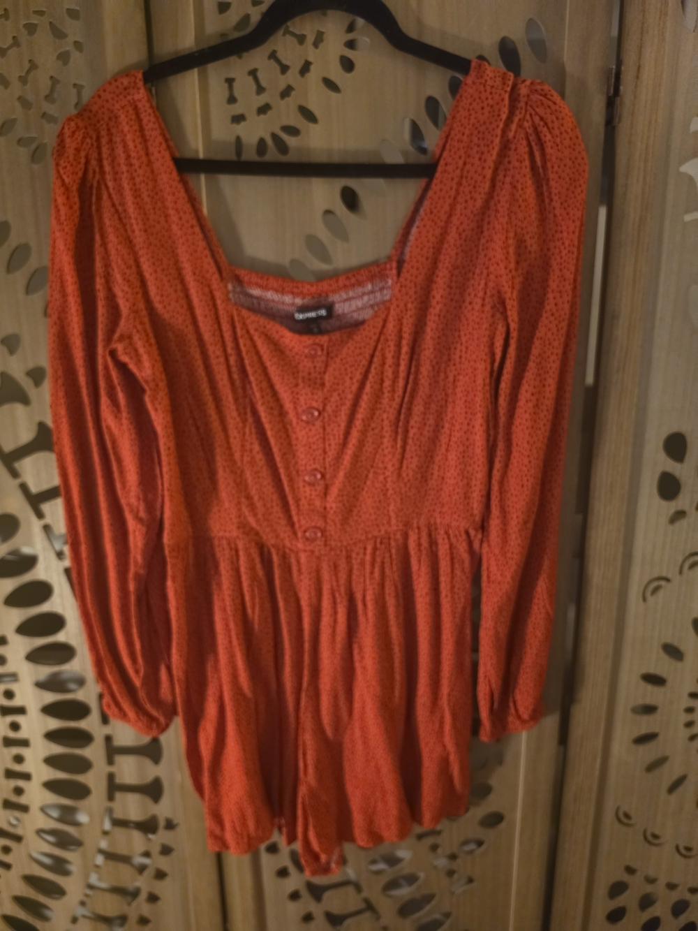 Express Red Dot Long Sleeve Button Front Romper
